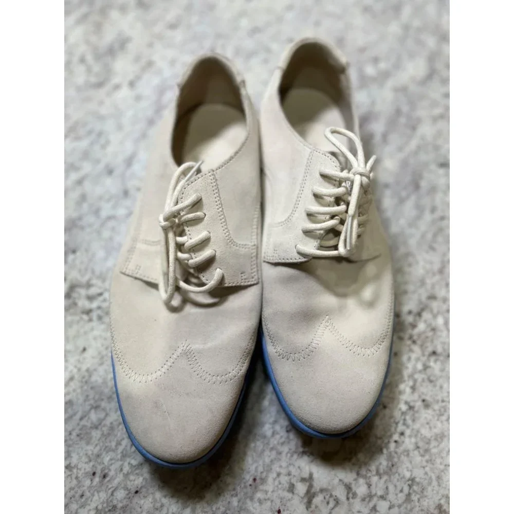 Mens‎ Suede Wingtip Oxford Shoes Light Tan Blue Sole Lace Up Casual